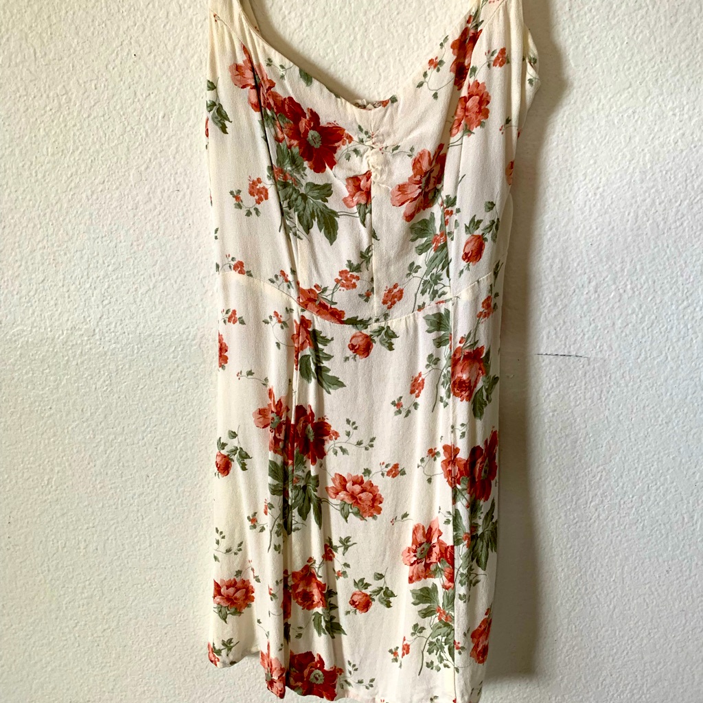 Reformation Cream Floral Mini Dress With Red & Green Print
